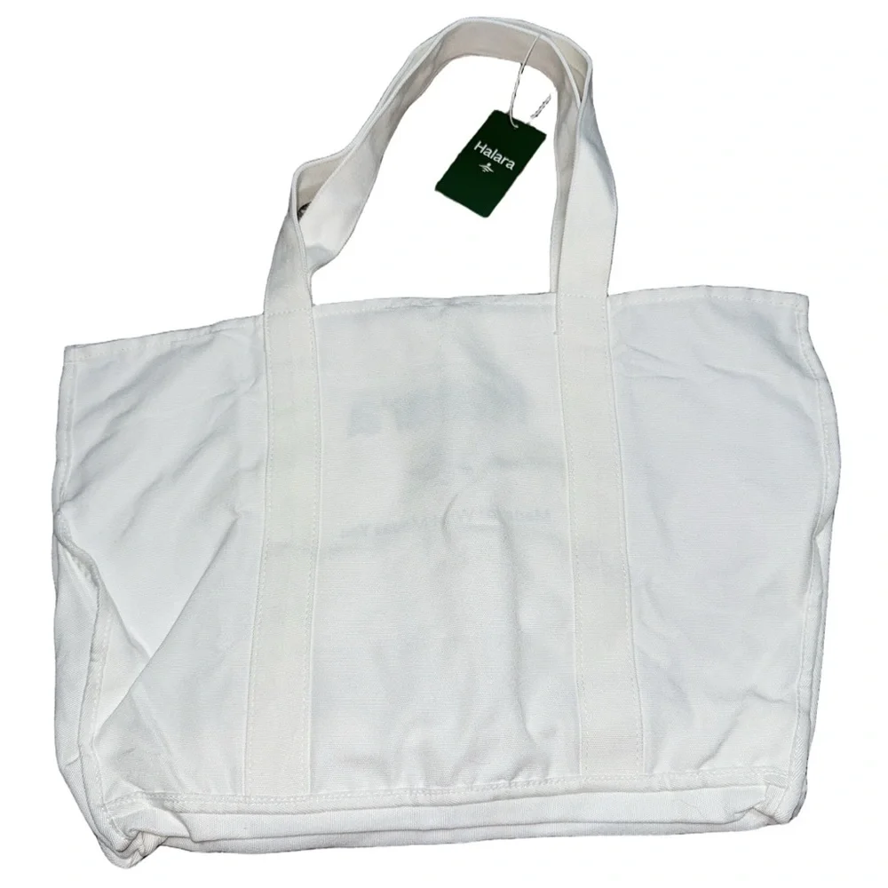HALARA White Tote Bag with Green Logo